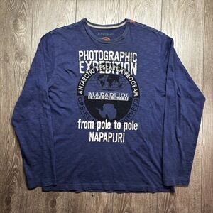 Napapijri Mens Photographic Expedition Graphic Long Sleeve T-Shirt Blue XL